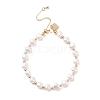 Natural Pearl Beaded Bracelet with Word Good Luck Brass Charm for Women BJEW-JB08165-02-1