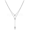 Double Layered 925 Sterling Silver Rhinestone Teardrop Pendant Necklaces ZY1998-2-1