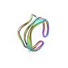 Rainbow Color 304 Stainless Steel Wave Wire Wrap Open Cuff Ring for Women RJEW-N038-047M-3