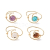 Round Natural Amethyst & Tiger Eye & Hemimorphite & Rainbow Moonstone Finger Rings RJEW-TA00144-1