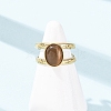 304 Stainless Steel with Glass Cat Eye Cuff Rings for Women RJEW-K309-40G-3