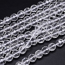 Faceted(64 Facets) Round Grade A Natural Quartz Crystal Beads Strands G-H1649-12mm-01N-A