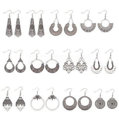 4 Sets 4 Style Tibetan Style Alloy Geometry Dangle Earrings for Women EJEW-AN0003-86-1