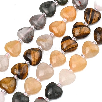 Gradient Color Natural Pink Aventurine & Tiger Eye & Topaz Jade & African Bloodstone & Chinese Southern Jade Beads Strands G-B185-A06-1