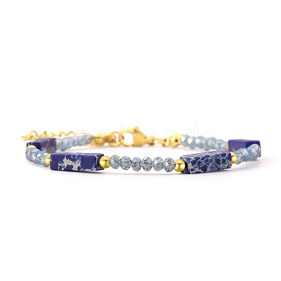 Bohemian Dyed Synthetic Imperial Jasper Cuboid and Glass Beaded Bracelets with 304 Stainless Steel End Chains PX2979-1-1