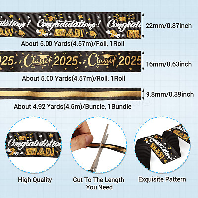 3 Styles Graduation Pattern Polyester Ribbon OCOR-TA0003-32-1