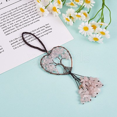 Wire Wrapped Chips Natural Rose Quartz Big Pendant Decorations HJEW-SZ0001-25C-1