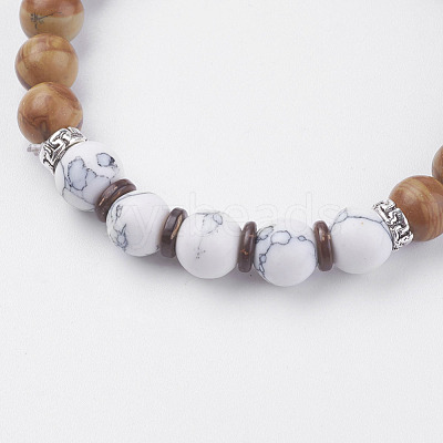 Natural Lava Rock & Wood Lace Stone & Coconut Stretch Bracelets BJEW-I241-03Q-1