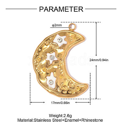 304 Stainless Steel with White Enamel Pendants SA-OY001-38G-1