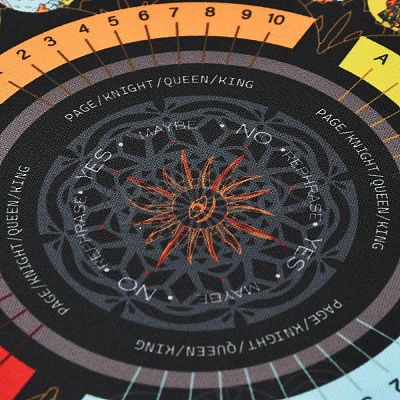 Synthetic Rubber Round Tarot Divination Mat with Yes/No Pendulum Board & Tarot Card Art AJEW-P131-02-1