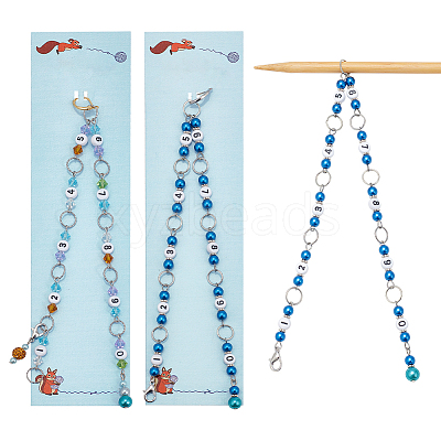 ABS Plastic Imitation Pearl & Acrylic & Glass Beaded Knitting Row Counter Chains HJEW-AB00548-1