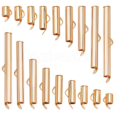 90Pcs 9 Styles Brass Slide On End Clasp Tubes KK-WR0001-37G-1