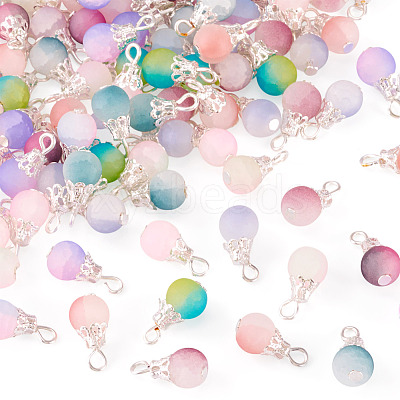 100Pcs 10 Colors Frosted Crackle Glass Pendants PALLOY-TAC0206-1