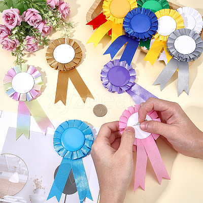 12Pcs 12 Colors Award Ribbon Shape Iron Badge Pins JEWB-CP0001-54-1