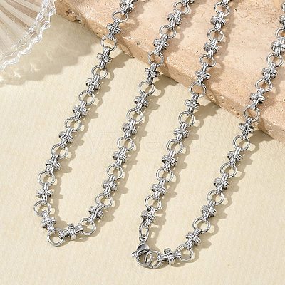 304 Stainless Steel Bar & Ring Link Chain Necklaces &  Bracelets Sets SJEW-D091-10P-1