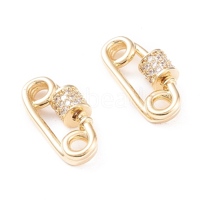 Brass Micro Pave Clear Cubic Zirconia Screw Carabiner Lock Charms X-KK-F814-38G-1