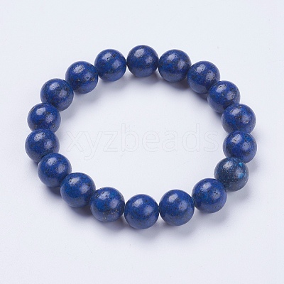 Natural Lapis Lazuli Beaded Stretch Bracelets BJEW-I253-10mm-09-1