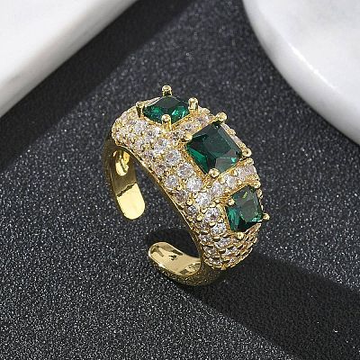 Brass Micro Pave Cubic Zirconia Cuff Open Rings for Women RJEW-L343-13G-04-1