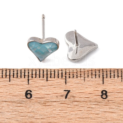 Brass Enamel Heart Stud Earrings EJEW-I322-08P-1