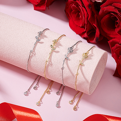 4Pcs 2 Colors Brass Chain Bracelet BJEW-GA00002-1