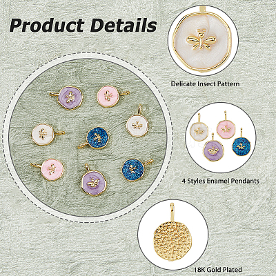 8Pcs 4 Colors Brass Enamel Pendants KK-HS0015-81-1