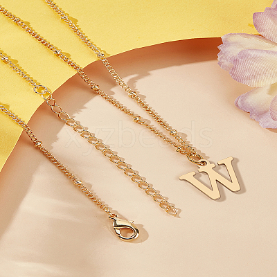 1Pc Brass Chain & 304 Stainless Steel Letter Pendant Necklaces NJEW-LP0001-35W-G-1