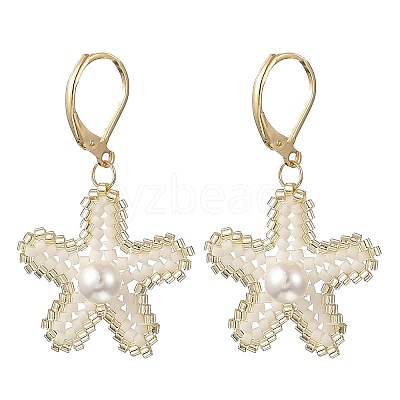 Brass Seed Glass Beads Leverback Earrings EJEW-MZ00759-1