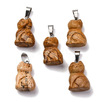 Natural Picture Jasper Pendants G-B127-08P-08-1