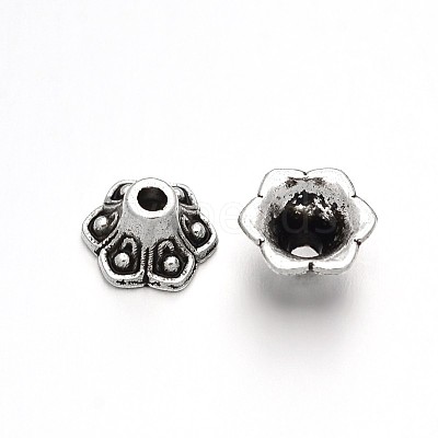 6-Petal Flower Tibetan Style Alloy Bead Caps TIBE-D262-02AS-1