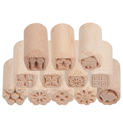 12pcs 12 styles Round Wooden Traditional Chinese Moon Cake Molds AJEW-CA0004-24-1