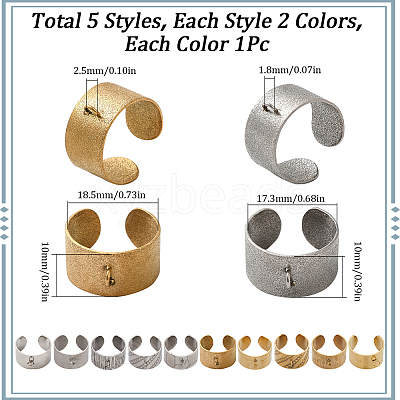 10Pcs 10 Styles 304 Stainless Steel Open Cuff Ring Components STAS-SC0009-07-1