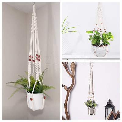 2Pcs Handmade Macrame Polyester with Wood Bead Plant Hanger AJEW-HS0001-46-1