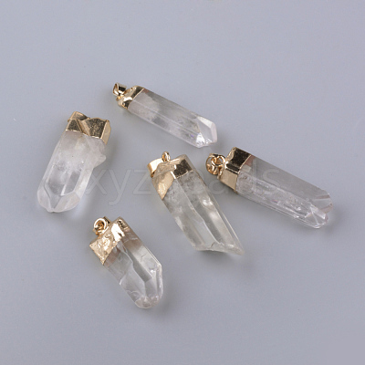 Electroplate Natural Quartz Crystal Pendants G-Q481-73G-1