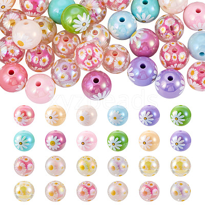 30Pcs 2 Styles Printed Transparent & Opaque Acrylic Beads MACR-TA0003-01-1