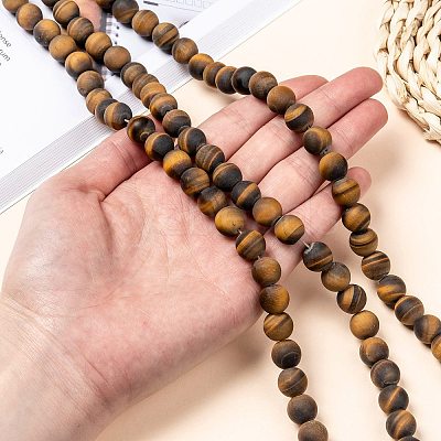 Natural Frosted Tiger Eye Round Bead Strands X-G-M064-10mm-02-1