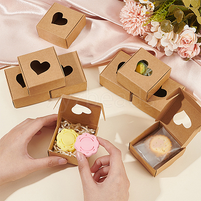 Square Hollow Out Heart Kraft Paper Storage Gift Boxes CON-WH0095-66A-1