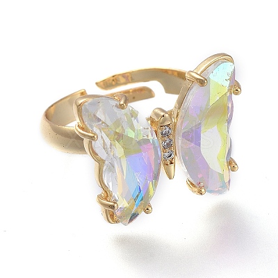 Adjustable Brass Glass Finger Rings LS-RJEW-P148-A01-12-1