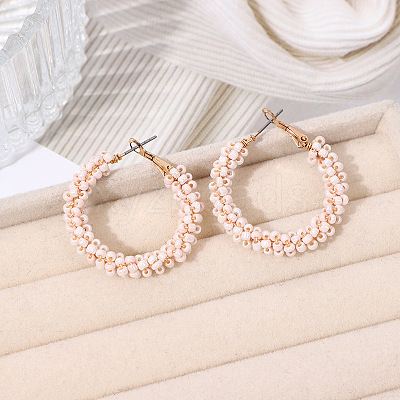 Bohemian Style Iron Glass Seed Beaded Hoop Earrings FS-WG64163-06-1