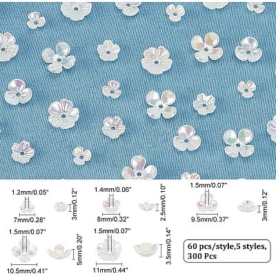300Pcs 5 Style ABS Plastic Imitation Pearl Bead Caps OACR-NB0001-39-1