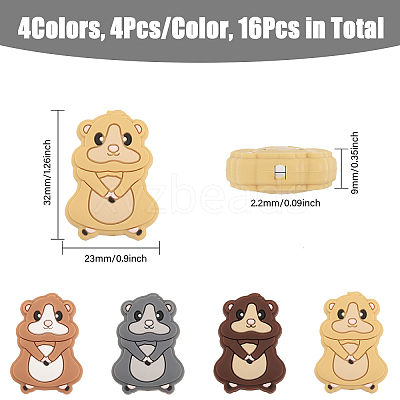16Pcs 4 Colors Squirrel Food Grade Eco-Friendly Silicone Focal Beads SIL-CA0003-02-1