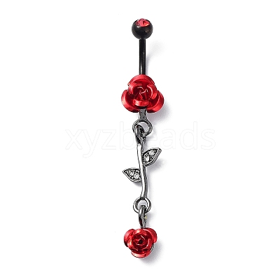 Hyacinth Rhinestone Charm Dangle Belly Rings AJEW-D053-01C-EB-1
