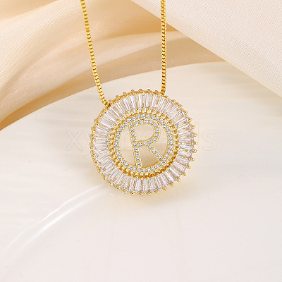 Brass Pave Clear Cubic Zirconia Ring with Letter Pendant Box Chain Necklaces FS-WG44D8C-18-1