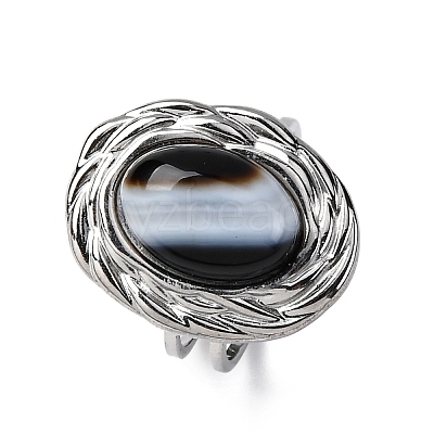 Oval Natural Banded Agate Finger Rings RJEW-M063-01P-18-1