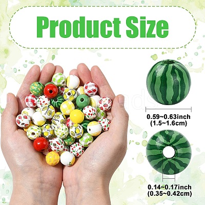 100Pcs 10 Styles Fruit Printed Wood European Beads WOOD-YW0001-86-1