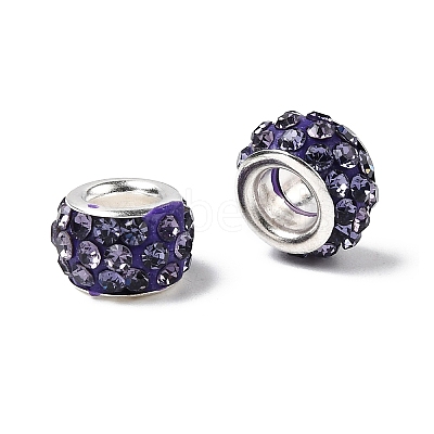 Polymer Clay Rhinestone European Large Hole Beads with Silver Color Plated Brass Cores FPDL-R002-07-1