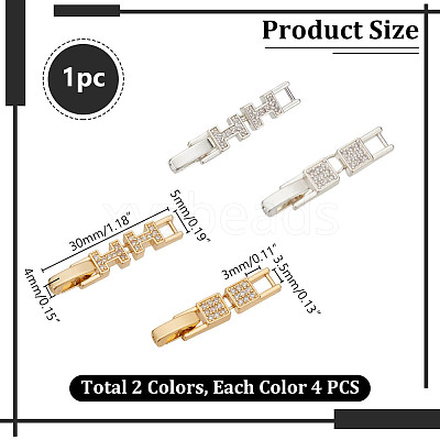 8Pcs 4 Styles Brass Micro Pave Clear Cubic Zirconia Fold Over Clasps KK-AR0004-76-1