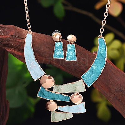 Trapezoid Zinc Alloy Enamel Pendant Necklaces & Stud Dangle Earrings Sets for Women WG56C72-01-1