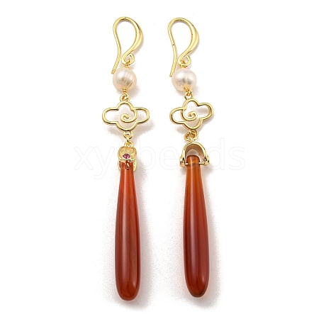 Natural Pearl with Natural Agate Dangle Earrings EJEW-M252-04G-1