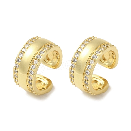 Rack Plating Brass Micro Pave Clear Cubic Zirconia Ring Cuff Earrings for Women EJEW-P280-06G-1