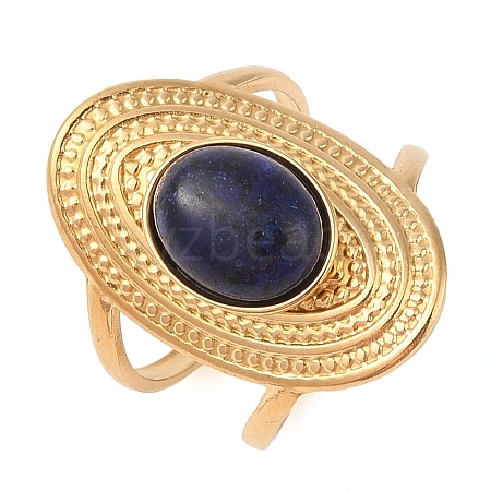 Oval Natural Lapis Lazuli Finger Rings RJEW-Z057-14G-07-1